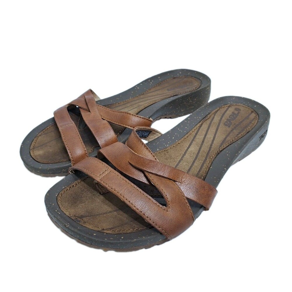 Teva Brown Leather Strap Sandals Womens Size 9 Strappy Beach Pool Flip Flops